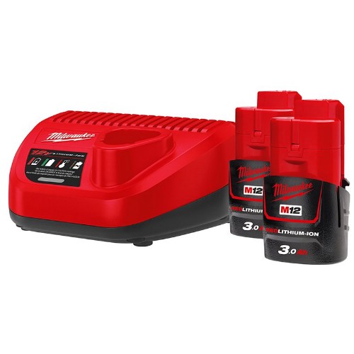 Laddare- och batteripaket MILWAUKEE 2x12 V 3,0 Ah Li-Ion